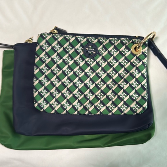 Tory Burch Handbags - Tory Burch Green, Navy & Cream Patterned Cosmetic Pouch Trio